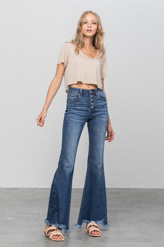 BUTTON DOWN WIDE FLARE JEANS