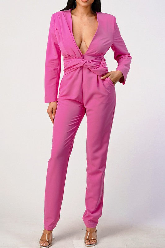 Classic hot pink waist wrap jumpsuit