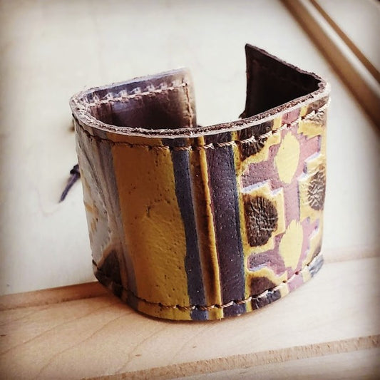 Leather Cuff with adjustable tie Yellow Navajo